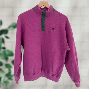Vintage 90s Marker Quilted 3/4 Snap Pullover Sweatshirt Purple and Green Size M